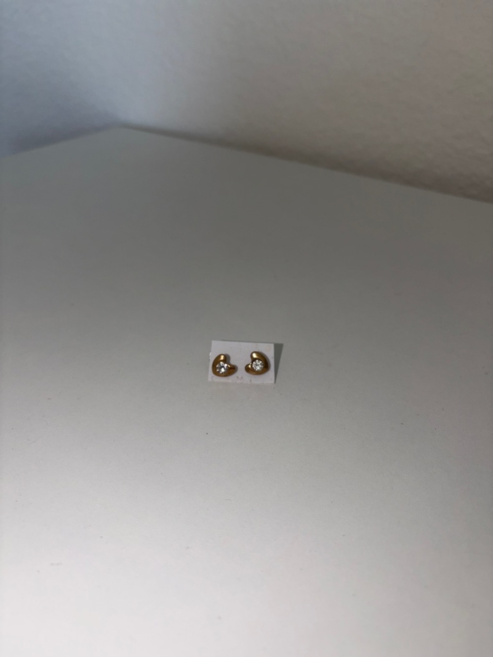 Gold Heart Stud Earrings with Clear Crystal Accents